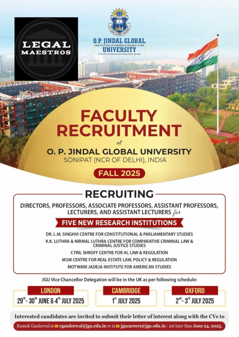 Jindal Global Law School Invites Applications for Fall 2025 Faculty