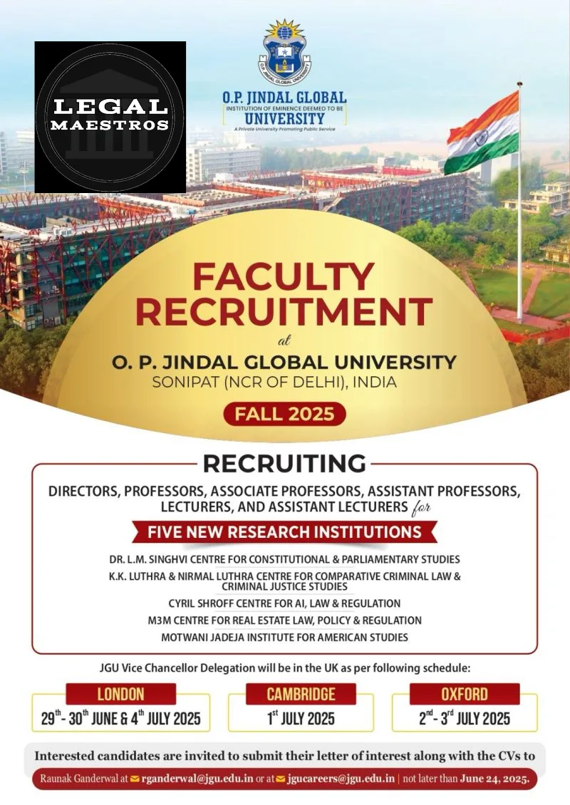 Jindal Global Law School Invites Applications for Fall 2025 Faculty