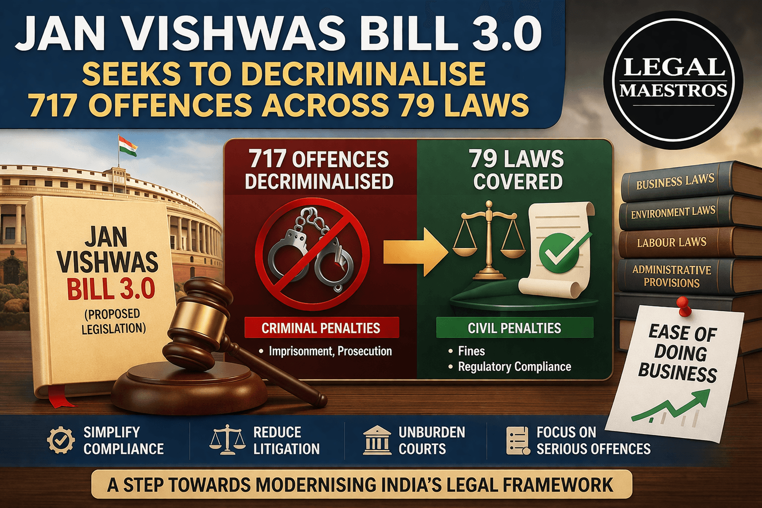 Jan Vishwas Bill 3.0 Seeks to Decriminalise 717 Offences Across 79 Laws