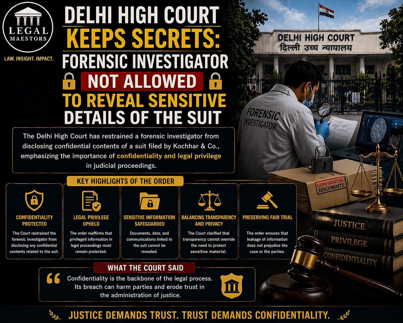 Delhi High Court keeps secrets: Forensic Investigator not allowed to reveal sensitive details of the suit.