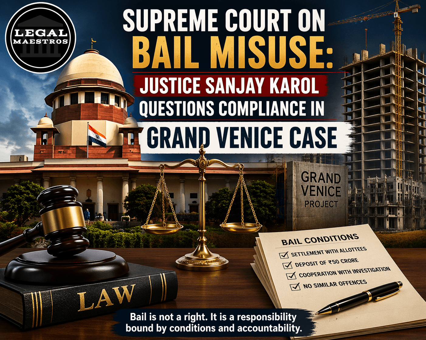 Supreme Court on Bail Misuse: Justice Sanjay Karol Questions Compliance in Grand Venice Case