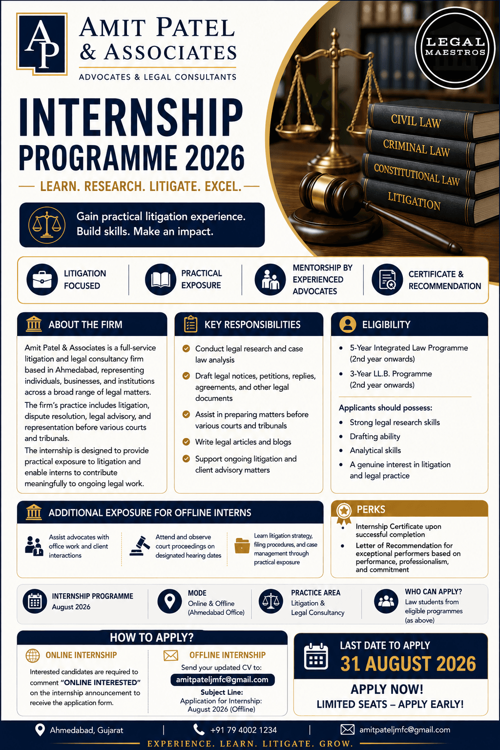 Amit Patel & Associates Internship Programme 2026 [Online & Offline | Litigation]: Apply by July 31!