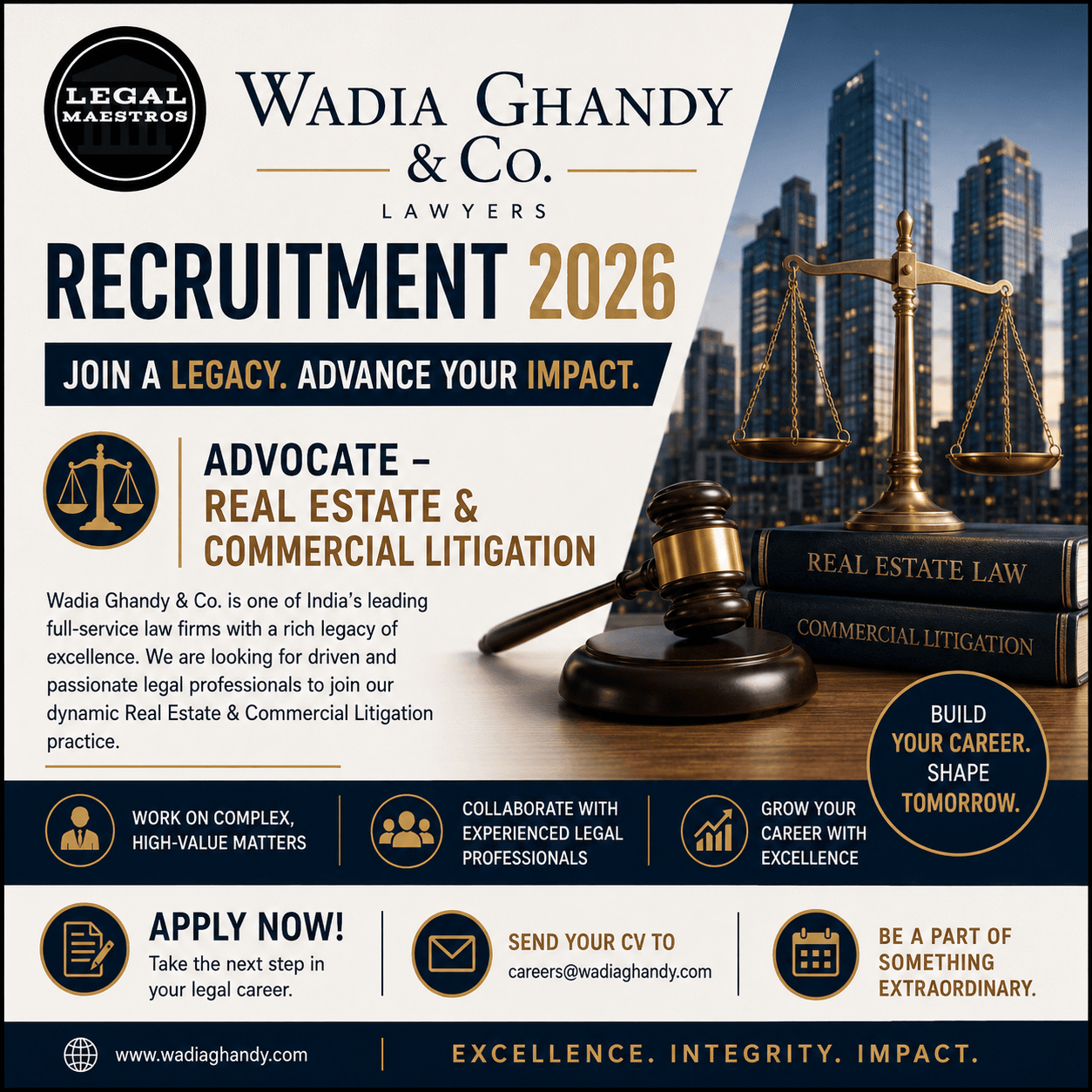 Wadia Ghandy & Co. Recruitment 2026 [Advocate – Real Estate & Commercial Litigation]: Apply Now!