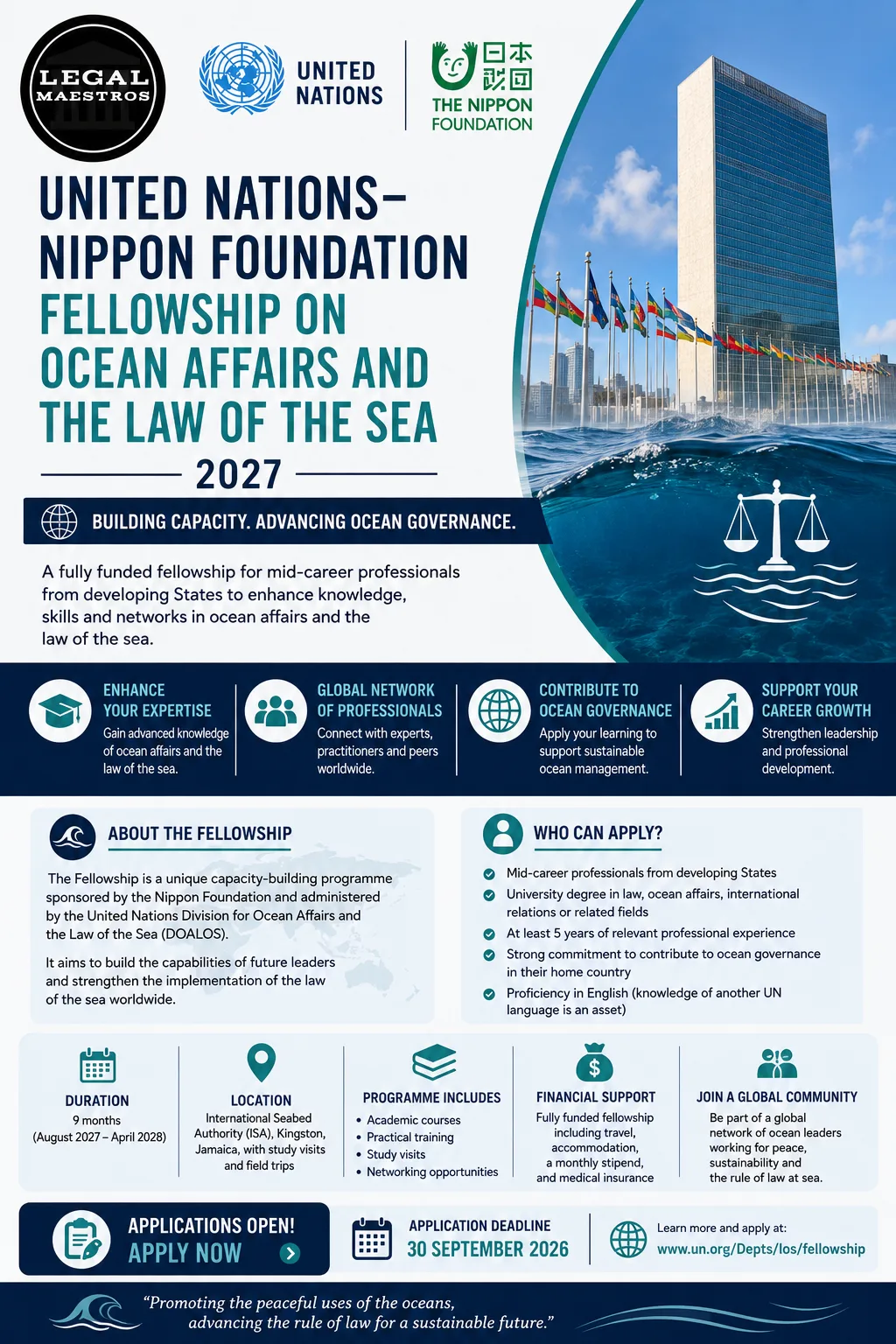 United Nations–Nippon Foundation Fellowship on Ocean Affairs and the Law of the Sea 2027: Apply No
