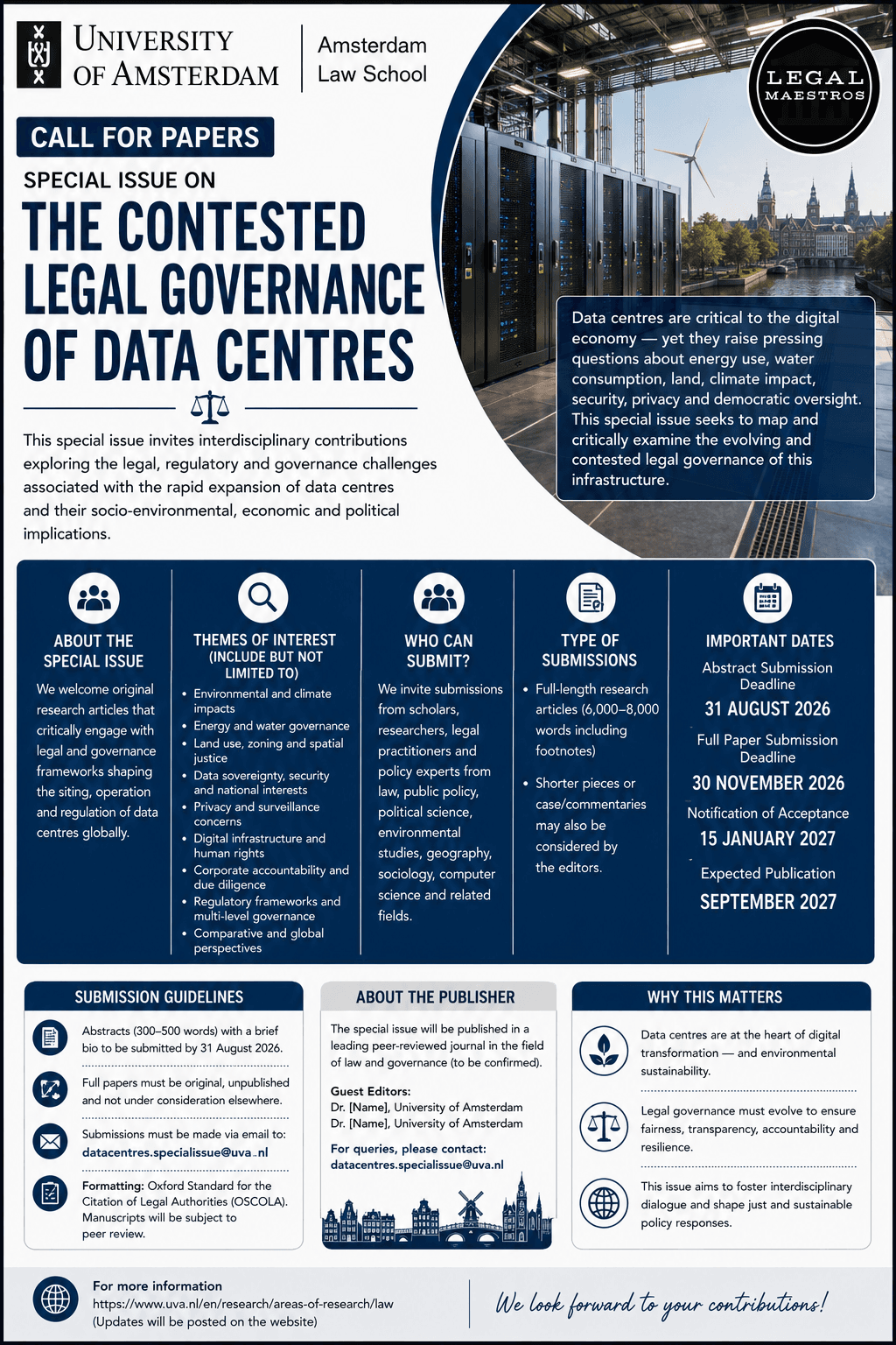  Call for Papers: Special Issue on the Contested Legal Governance of Data Centres | University of Amsterdam