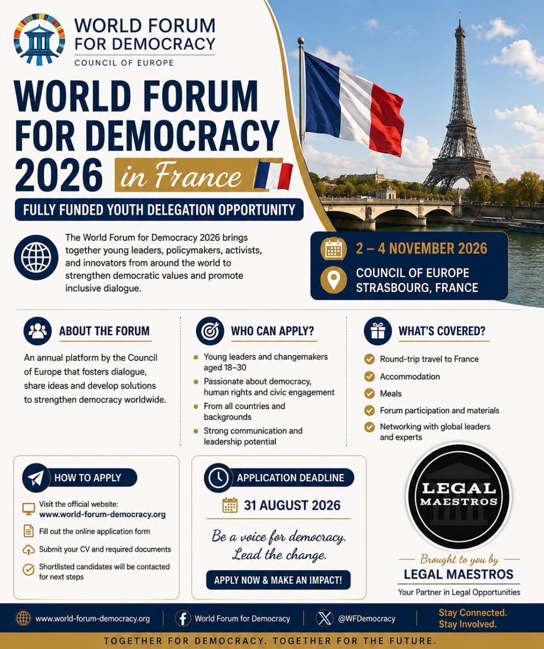 World Forum for Democracy 2026 in France: Fully Funded Youth Delegation Opportunity
