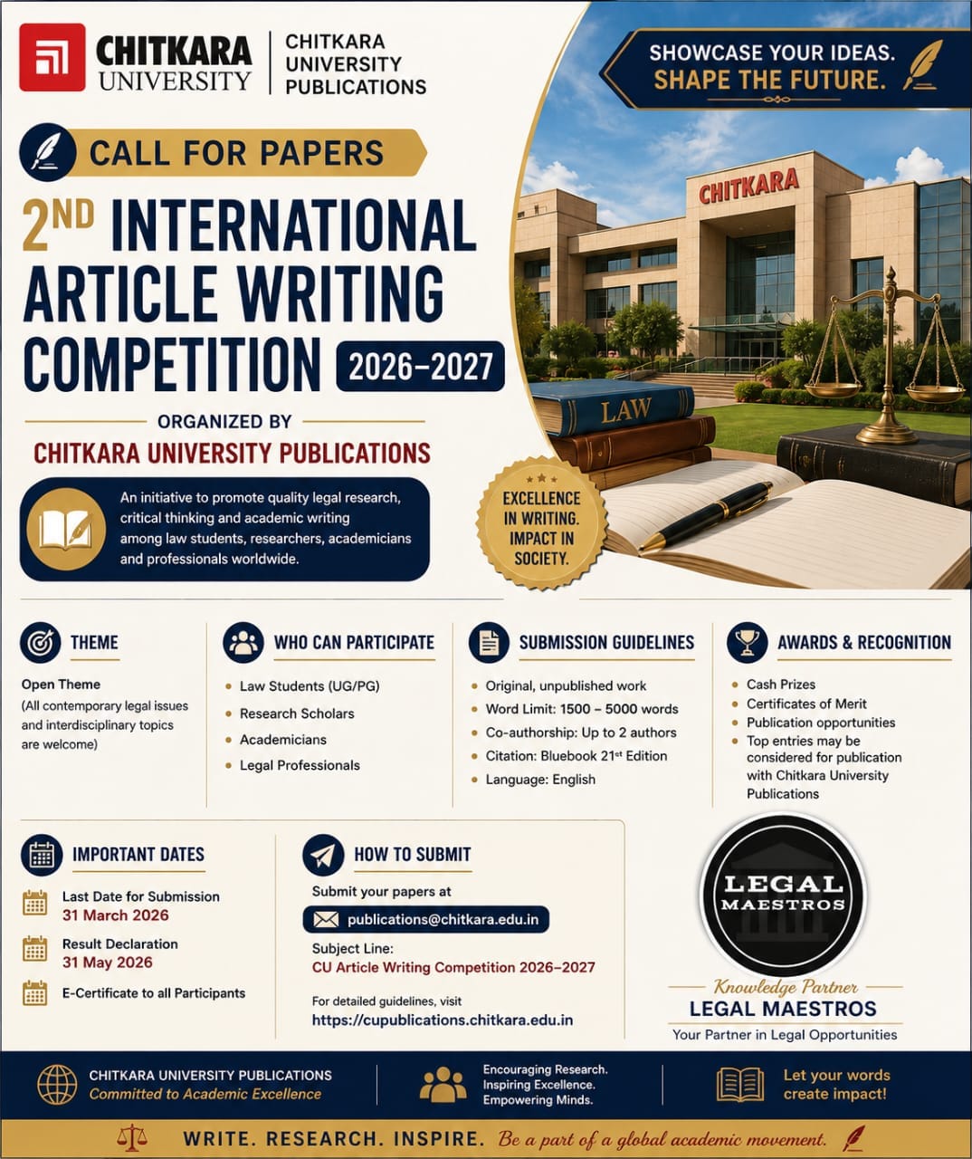 Call for Papers: 2nd International Article Writing Competition 2026–2027 by Chitkara University Publications