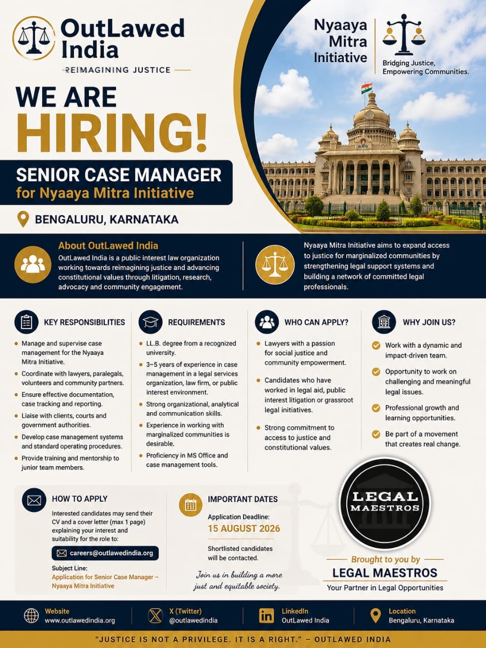OutLawed India Hiring Senior Case Manager for Nyaaya Mitra Initiative in Bengaluru