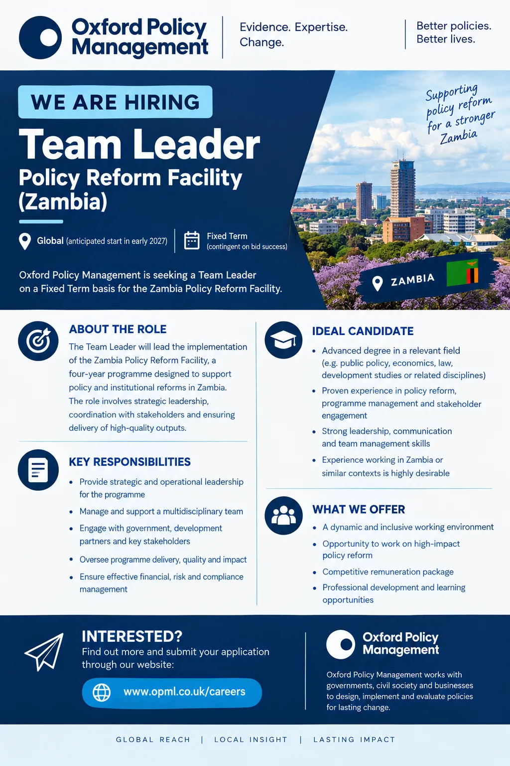 Oxford Policy Management Hiring 2026: Team Leader for Zambia Policy Reform Facility