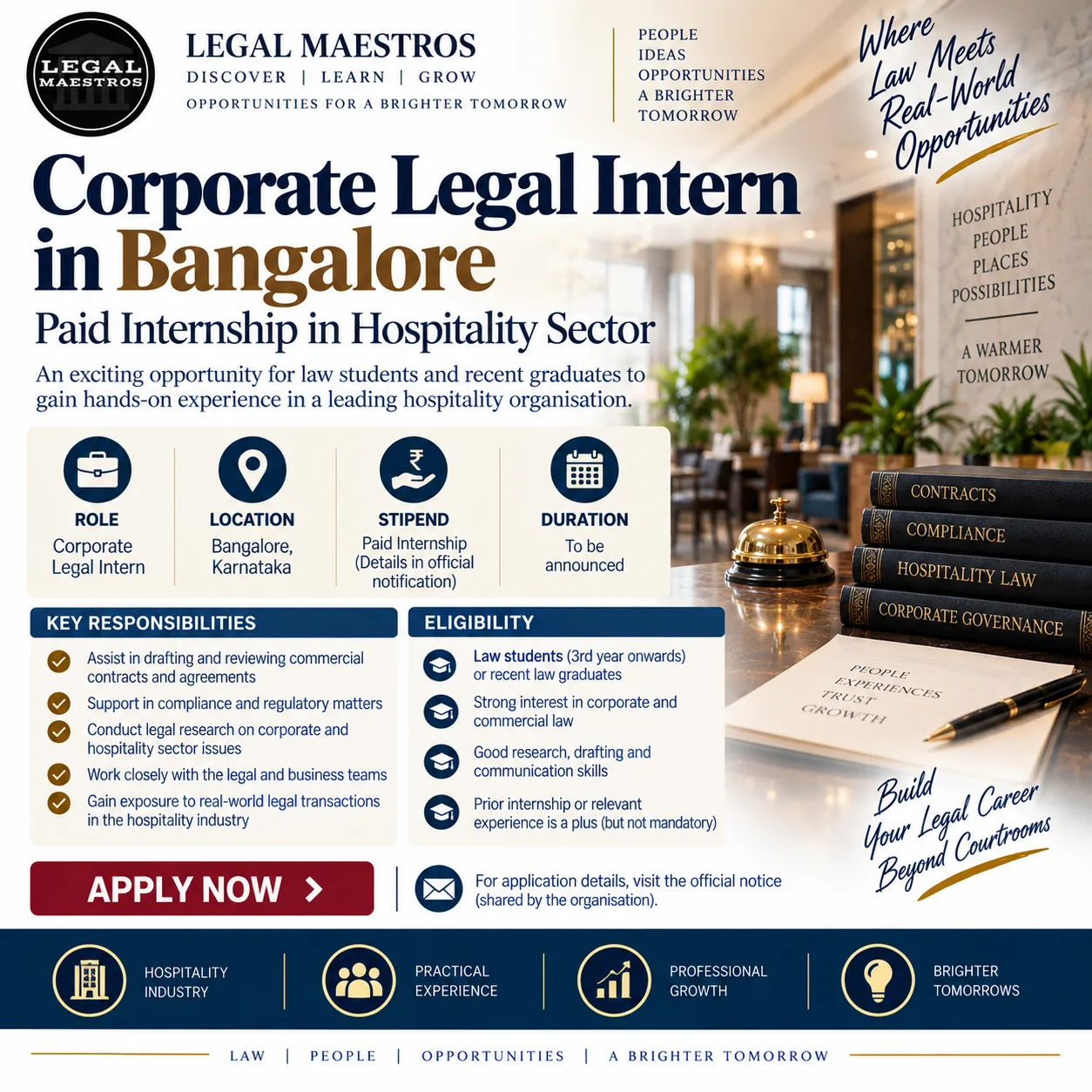 Corporate Legal Intern in Bangalore: Paid Internship in Hospitality Sector