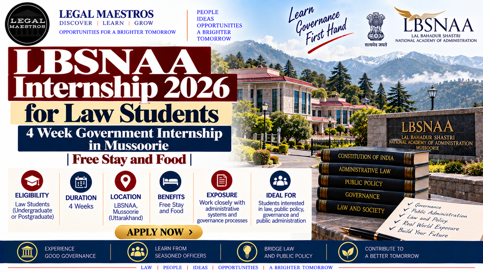 LBSNAA Internship 2026 for Law Students: 4 Week Government Internship in Mussoorie with Free Stay and Food