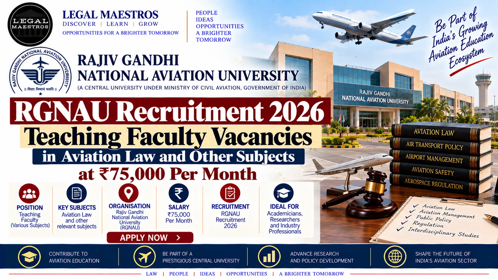 RGNAU Recruitment 2026: Teaching Faculty Vacancies in Aviation Law and Other Subjects at ₹75,000 Per Month