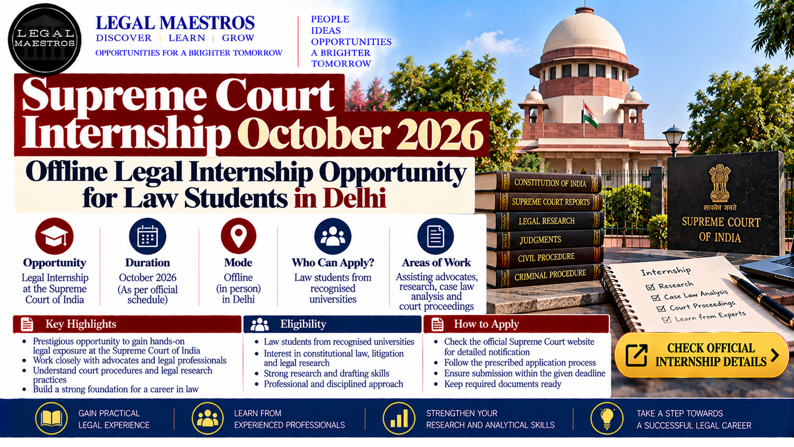 Supreme Court Internship October 2026: Offline Legal Internship Opportunity for Law Students in Delhi