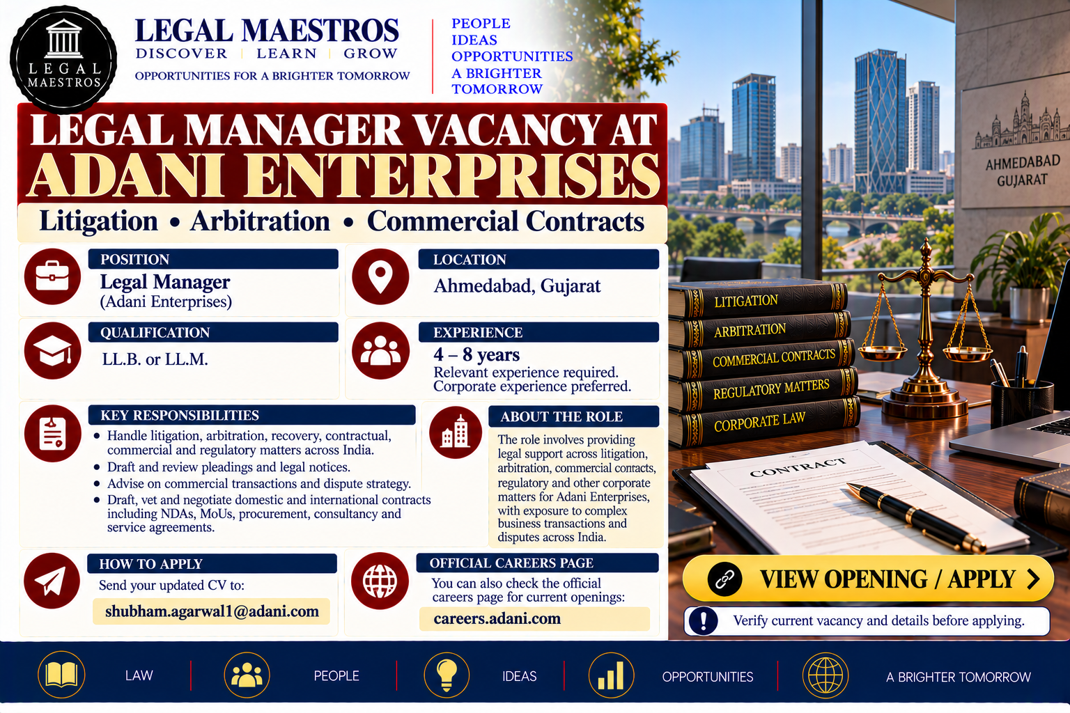 Legal Manager Vacancy at Adani Enterprises, Ahmedabad: Apply for Litigation, Arbitration and Commercial Contracts Role