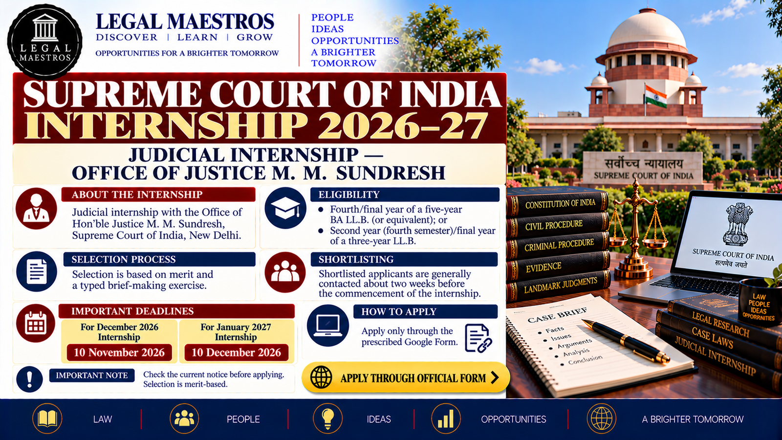 Supreme Court of India Internship 2026-27: Judicial Internship with Justice MM Sundresh, Apply by 10 November or 10 December